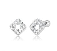 Lllunimon S925 Sterling Silver Rhomboid Openwork Stud Earrings for Women Lucky Cubic Zirconia 4 Leaf Clover Earrings for Women Fashionable Jewelry Gift,Silver