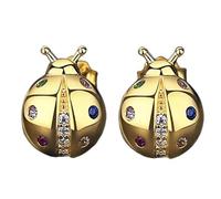 Lllunimon S925 Sterling Silver Women's Gold Ladybug Stud Earrings Gold Plated Insect Jewelry Vintage Style Accessories Birthday Gifts Everyday Cute,A