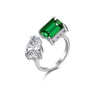 Lllunimon S925 Sterling Silver Wrap Open Adjustable Rings for Women Emerald 8A Grade Cubic Zirconia Ring for Promise Engagement Wedding