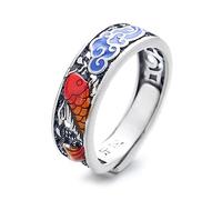 Lllunimon S990 Sterling Silver Cloud Koi Fish Ring, Vintage Colorful Glaze Enamel Ring, Adjustable Carp Open Statement Rings for Women Men