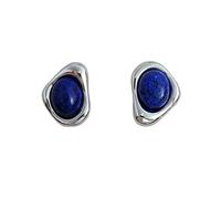Lllunimon Simple Blue Lapis Lazuli Stud Earrings, 925 Sterling Silver Irregular Earrings, Handmade Hypoallergenic Earrings Jewelry Gifts for Women Girls