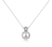 Lllunimon Single Pearl Pendant Necklace for Women White Pearl Bridal Bridesmaid Necklace with Cubic Zirconia Crystal Sterling Silver Choker Protection Prayer Faith Jewelry,White