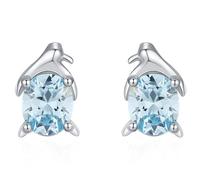 Lllunimon Small penguin-shaped S925 sterling silver earrings with aquamarine zircon jewelry, fresh and vibrant style, perfect for daily wear, a gift for her.