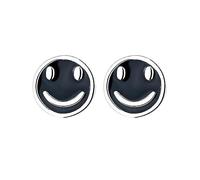 Lllunimon Smiley Face Earrings 925 Sterling Silver Earrings Stud Cute Black Smile Studs Silver Accessories Gift for Girls