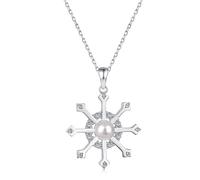 Lllunimon Snowflakes Necklace Jewelry for Women 925 Sterling Silver Freshwater Cultural Pearl CZ Pendant Necklace for Winter Party Holiday Christmas Day Valentine's Day Gifts