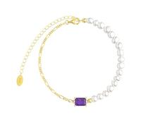 Lllunimon Sparkling Cubic Zirconia Bracelet for Women 14K Gold Pearl Bracelets for Women Fancy Jewelry for Girlfriend Wife Mother Summer Accessories,Purple