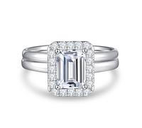 Lllunimon Square main diamond cluster set in S925 silver ring, mirror polishing process, simple and elegant jewelry, wedding wear, a gift for her.,Size 5