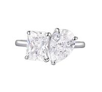 Lllunimon Square water drop double main stone S925 silver ring, mirror polishing process, simple and elegant jewelry, wedding wear, a gift for her.,Size 6