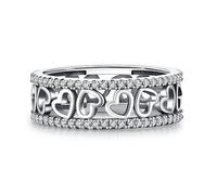 Lllunimon Sterling Silver Bands, Heart Rings for Women, Promise for Her, 925 Cubic Zirconia Eternity Engagement Wedding Bands, Size 5 6 7 8 9, Daily Wear,Size 7