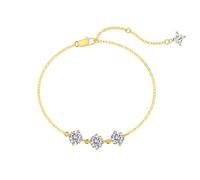 Lllunimon Sterling Silver Bracelet, Gole Plated Chain for Women, 3 Cubic Zirconias Link Charm Bangle, Adjustable Length, Daily Wear, Jewelry gift,Gold