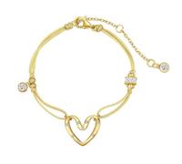 Lllunimon Sterling Silver bracelet, Hearted-Shaped Charm Bangle, Cubic Zirconia Hand Chains for Women, Adjustable Length, Jewelry gift,Gold