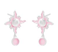 Lllunimon Sterling Silver Earrings for Women, Pink Sun God Flame Enamel Ear Studs, Elegant Daily Dreamy Jewelry, Gift for Girlfriend/Sisters