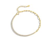 Lllunimon Tennis Bracelet for Women Sterling Silver Stacking Paperclip Classic Bracelets Yellow Gold Plated White Zircon Link Chain Tennis Bracelet Fashion Jewelry Gifts