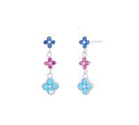 Lllunimon Unique Colored Cubic Zirconia Earrings for Women Four-Leaf Clover Tassel Earrings S925 Sterling Silver Lucky Clover Earrings for Women,Blue