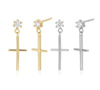 Lllunimon Versatile S925 Sterling Silver Dangle Earrings for Women Cross Earrings for Women Lucky Jewelry Gift for Christianity,Gold