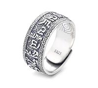 Lllunimon Vintage 925 Sterling Silver Lotus Rings Om Mani Padme Hum Scripture Buddhist Ring for Women Men Adjustable Finger Ring Gift