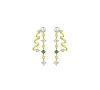 Lllunimon Wavy Chain Pearl Jewelry 925 Sterling Silver Women's Earrings Pearl Zircon Tassel Jewelry Everyday Wear Gift for her,Gold
