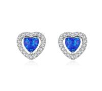 Lllunimon Women's 925 sterling silver earrings blue opel heart stud earrings minimalist jewelry bohemian accessories for everyday wear Gift for her