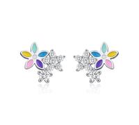 Lllunimon Women's 925 sterling silver earrings flower cluster stud earrings Cute rainbow color matching jewelry Everyday colorful accessories Birthday gifts