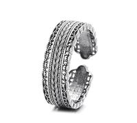Lllunimon Woven S925 silver ring Vintage punk cool jewelry Elegant minimalist distressed style for everyday wear Gift for her,Black