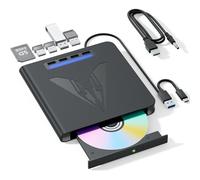 LLMHHKYK 7 in 1 External Blu Ray Drive & Burner for PC Laptop, Portable Blu Ray/DVD/CD Burner with 100GB Disc Support, SD/TF Card Reader & USB 3.0 Hub for Windows MacOS Linux Desktop (7 in 1)