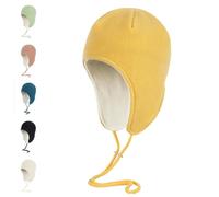 LLmoway Mens Womens Warm Fleece Beanie Soft Winter Hat with Ear Flaps Windproof Ski Snow Cycling Skull Cap Helmet Liner, Yellow, L