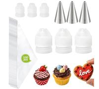 LLMSIX 109pcs Writing Piping Tips and Bag Set, 3pcs No.3 Round Tips & 100 Disposable Piping Bags, 6pcs Frosting Couplers, Cake Writing Tools for Cupcakes Write Icing Nozzles Decoration DIY Baking