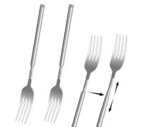 LLMSIX 2pcs Extendable Fork, Stainless Steel Extendable Fork Prank, 8.7 to 25.43 Inch Telescopic Forks for Dining BBQ Travel Fruit Dessert Cutlery Long Handle Extending Forks