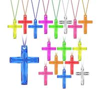LLMSIX 32 Pieces Cross Necklace, Crystal Cross Necklace, Christianity Cross Charms for Adults Vacation Bible Christian Gift Bulk(8 Colors)