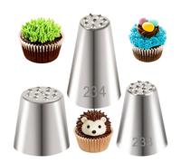 LLMSIX 3pcs Grass Piping Nozzle, Stainless Steel Grass Icing Nozzle, Multi Opening Cake Decorating Tips for Baking Cupcakes Cake Pastry Fur Hedgehog Spikes Bird Nests Decorating
