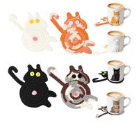 LLMSIX 4 Pack Crochet Cat Coasters, Handmade Knit Cat Shaped Drink Mats, Cute Decorative Coasters for Home & Coffee Table