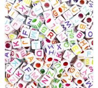 LLMSIX 500pcs Acrylic Cube Letter Beads A-Z Cute Loose Beads with 26 FT Elastic String for Jewellery Making, Bracelets, Necklaces, DIY