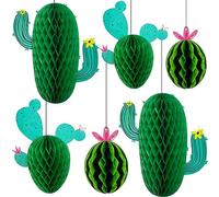 LLMSIX 6Pcs Cactus Party Decorations Hanging Cactus Honeycomb Fiesta Decorations Mexican Theme for Tables Centerpieces Suitble for Birthday Classroom Holiday Party Decoratio(Green)
