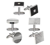 LLMSIX 6pcs Cuff Links Mens, Fashion Cufflinks for Men, Silver and Black Mens Cufflinks Decorations for Leisure Wedding Fathers Husbands Boyfriends Gifts