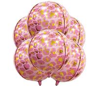 LLMSIX 6PCS Leopard Balloons, Giant 22inch Round Shape Leopard Print Foil Balloon Cheetah Helium Balloon Jungle Safari Balloons for Birthday Themed Party Wedding Decorations (Pink)