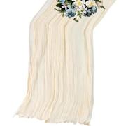 LLMSIX Cheesecloth Table Runner - 35×118inch Boho Creamy White Winkled Gauze Long Romantic Sheer Table Runner for Dating Wedding Banquet Party Dinner Table Decoration