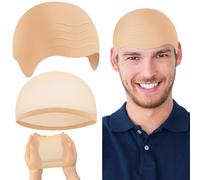 LLMSIX Latex Bald Cap with Nylon Wig Caps Set for Adults, Realistic Skin Tone Bald Caps, Bald Head Cap for Women Men Party Theatrical Performance Cosplay Theme Costume Accessories