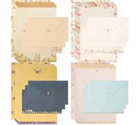 LLMSIX Stationary Paper and Envelopes Set, 24 Sheets Writing Paper and 12 Envelopes Lined Stationary Paper with Double Sided Cute Pattern for Writing Letters (4 Styles)
