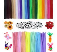 LLMtn 300 Pieces 27colour Chenille Wires for Crafting with 100 Wiggle Eyes, 200 in Regular 20 Colour, 100 in 7 Macaron Colour