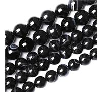 LLMWFA 15" Tiger Eye Loose Beads, Round Agates 4 6 8 10 12 14MM Bead for Handicraft Article Making, Blue Pink Green Natural Stone(Black Agates,6mm x 60)