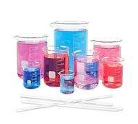 LLMWFA 8pcs Glass Graduated Beaker, 25/50/100/200/250/400/500/1000ml Low Form Beakers Set, Thick Wall Type with 4pcs Stirring Rods