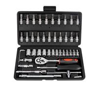 LLNEDL 46 Pieces 1/4" Drive Socket Set&Tool Sets, Ratchet Wrench Set with Bit Socket Set Metric and Extension Bar for DIY, Car Repair and Household with Storage Case（Black）
