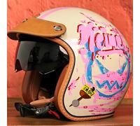 LLNWDNB 3/4 Open Face Vintage Motorcycle Jet Helmet with Visor ECE Approved Helmet Motorcycle Open Face Helmet for Men Women Road Legal Retro B,XL59~60CM