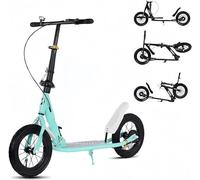 LLNWDNB XXL Big Wheel Adult City Scooter, Foldable with Handbrake, Kickstand, Carbon Steel Frame, 330 lbs Capacity, Turquoise