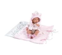 Llorens 1073898 Nica Doll with Blue Eyes and Firm Body, Bath Doll Including Pink Outfit, Dummy and Soft Blanket, 40 cm