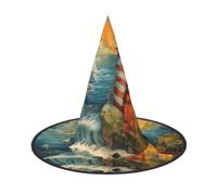 LLOTPQ 1 PC Halloween The Seaside Lighthouse Print Witch Hat Wizard Party | Festival Witches Carnival Headband Supplies Magic Dress Up Masquerade Indoor Outdoor Women Men Ladies Pointed