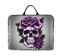LLOTPQ 14in Laptop Case Sleeve Bag - Purple Rose Skull Full Print Design For Business Trips, Commuting With Accessory Pocket