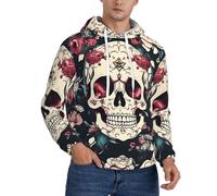 LLOTPQ 3XL Men's Fleece Hoodie â€“ Trendy Pullover with Flowers Skull Ornamental Pattern Print Design, Soft Warm Streetwear Hooded Sweatshirt Black