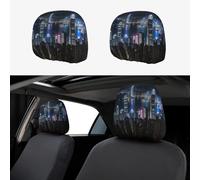 LLOTPQ Aerial Night of View Hong Kong Print Car Headrest Cover 2 Pcs - Universal Fit for Cars, SUVs, Trucks, Vans, Elastic, Interior Accessory