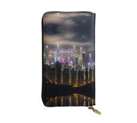 LLOTPQ Aerial Night of View Hong Kong Print Leather Wallet â€“ Stylish Thin Clutch, Lightweight Design â€“ Long Bifold Wallet with Coin Pocket